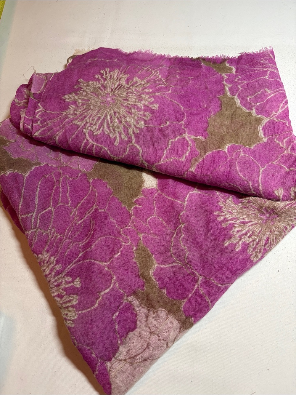 Unbranded Magenta and Olive Floral Wool/Silk Wrap scarf